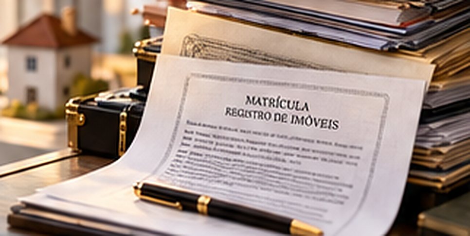 Matrícula do registro de imóveis sobre a mesa